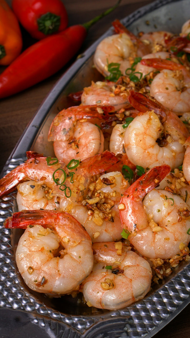 Gambas à l’ail et au piment prêtes à servir